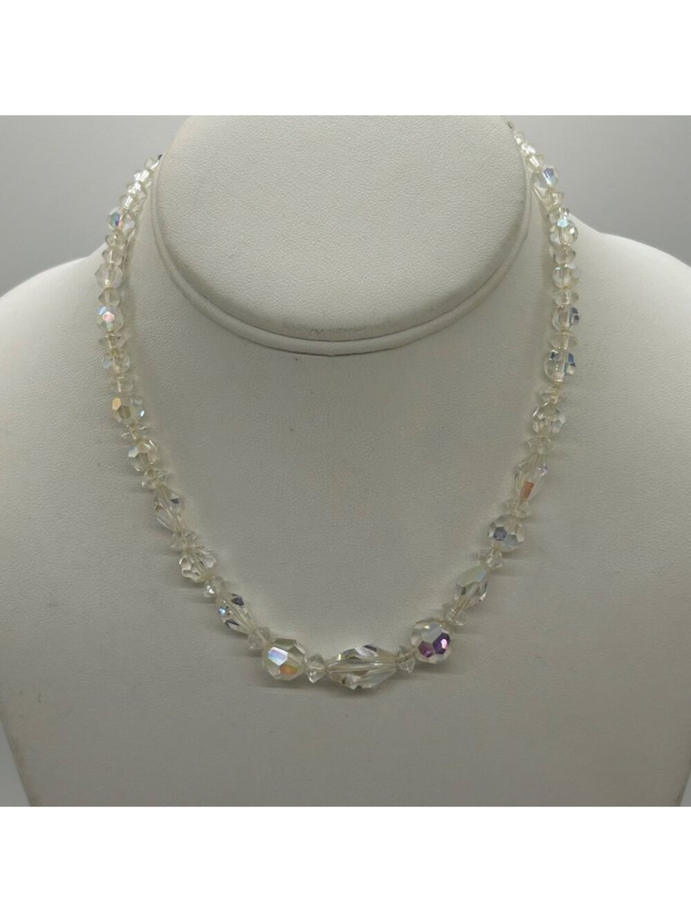 Vintage Clear Faceted Glass Bead Necklace With Shepherds Hook Clasp 1940-1950s